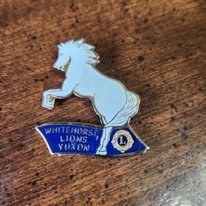 Vintage Whitehorse Yukon Lions Club Horse Enamel Lapel Pin Canada Taiwan Badge